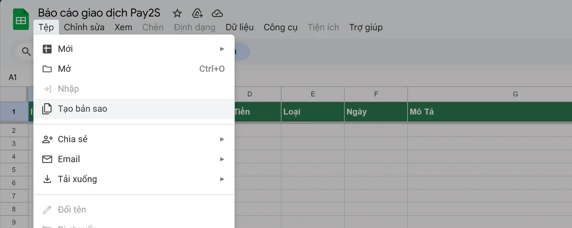 Tạo bản sao Google Sheet