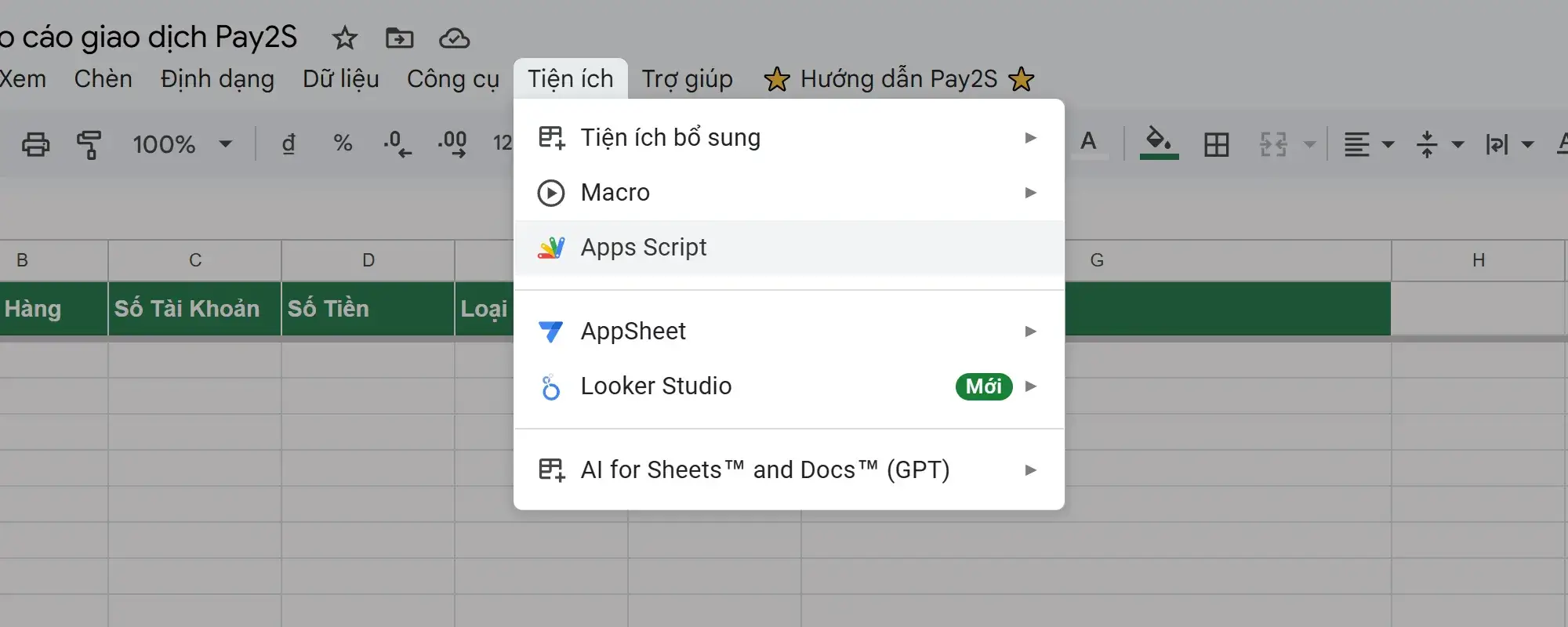 Triển khai App Script