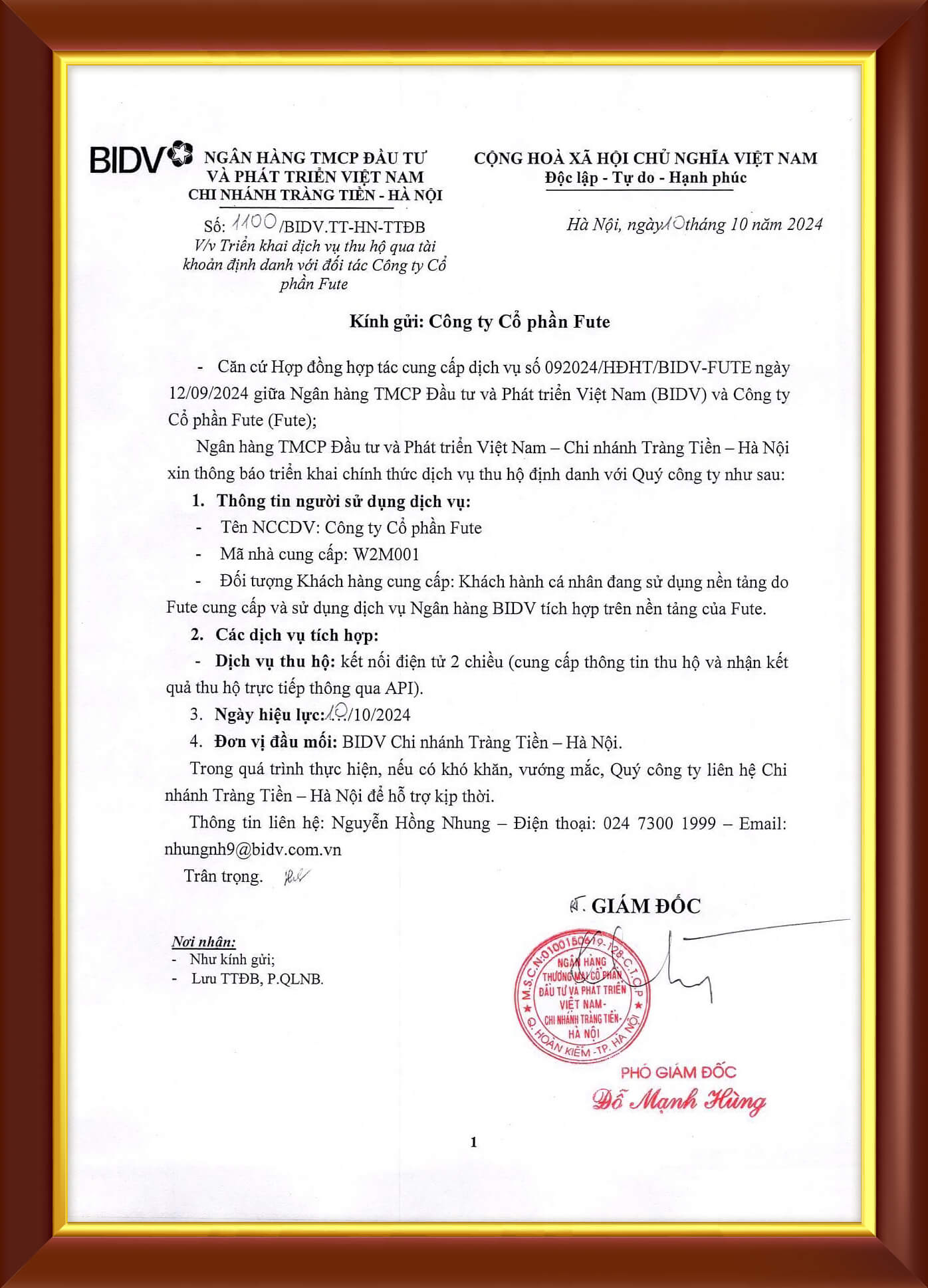 Giấy chứng nhận BIDV