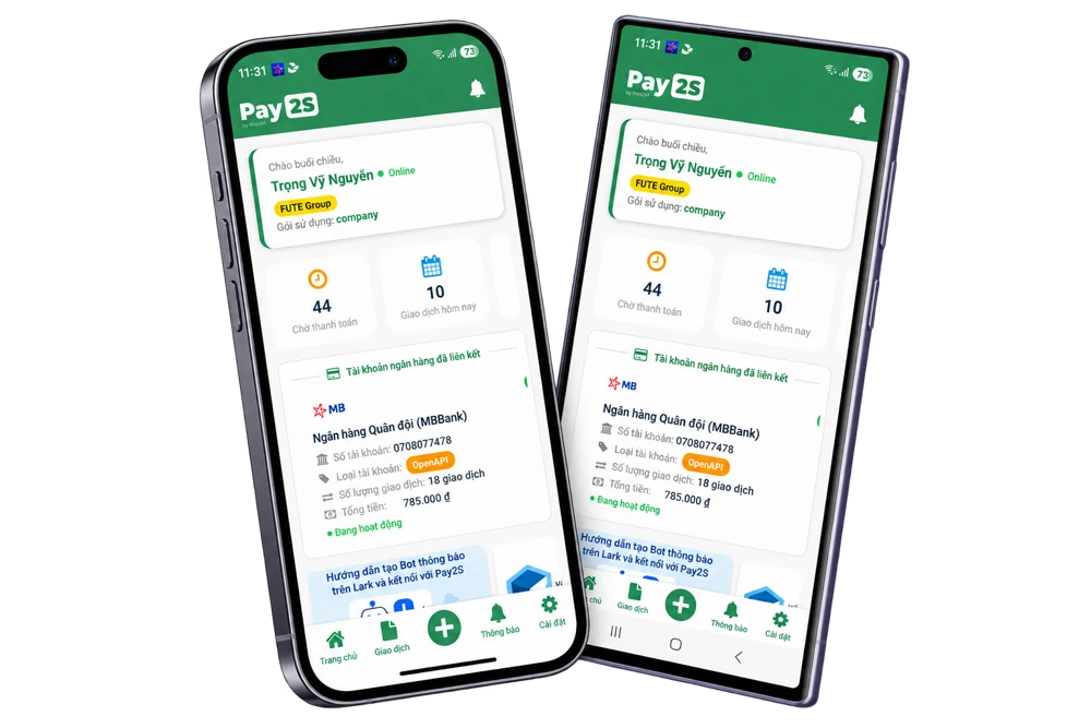 Giao diện ứng dụng Pay2S trên điện thoại trong hồ sơ năng lực