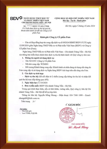 Công văn hợp tác BIDV và FUTE