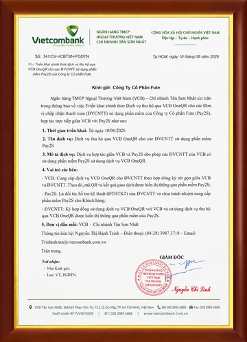 Công văn hợp tác Vietcombank và FUTE