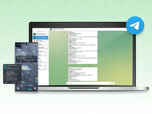 Thông báo giao dịch Pay2S qua Telegram trên máy tính và điện thoại