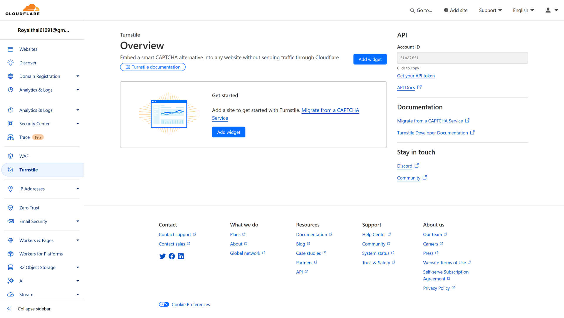 Thêm widget Cloudflare Turnstile