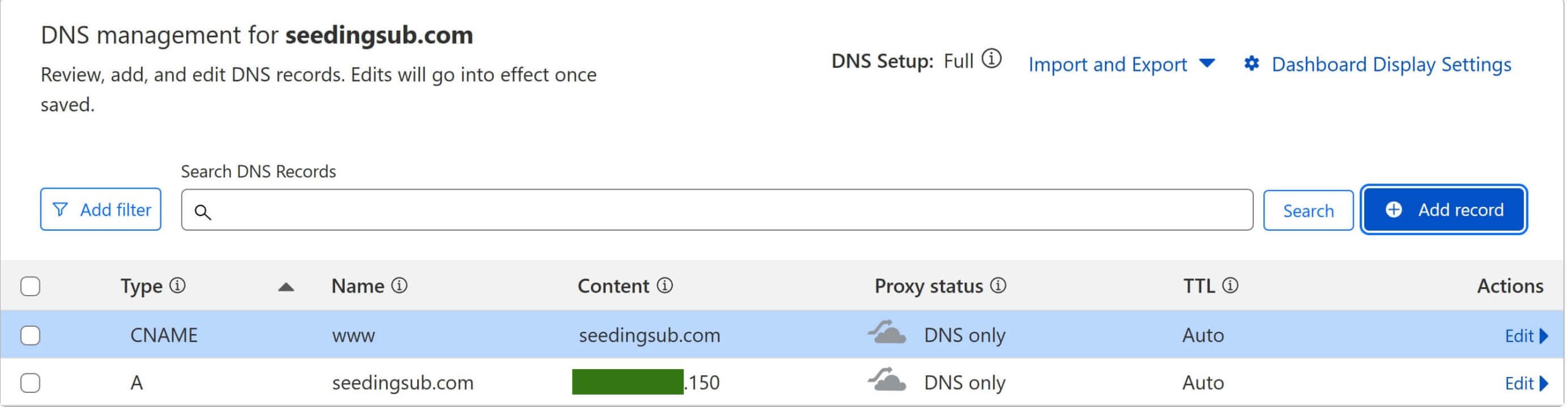 Thêm bản ghi (record) vào DNS Cloudflare